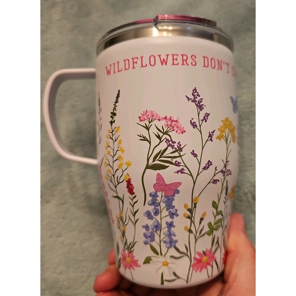 Dolly Parton Butterfly 20 Oz White W/Multi-Color Wildflowers Tumbler + Lid NEW